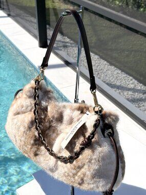 NEW! NWT BCBG Generation Faux Fur Deer Print Shoulder Bag Light Fawn Beige LOVE!